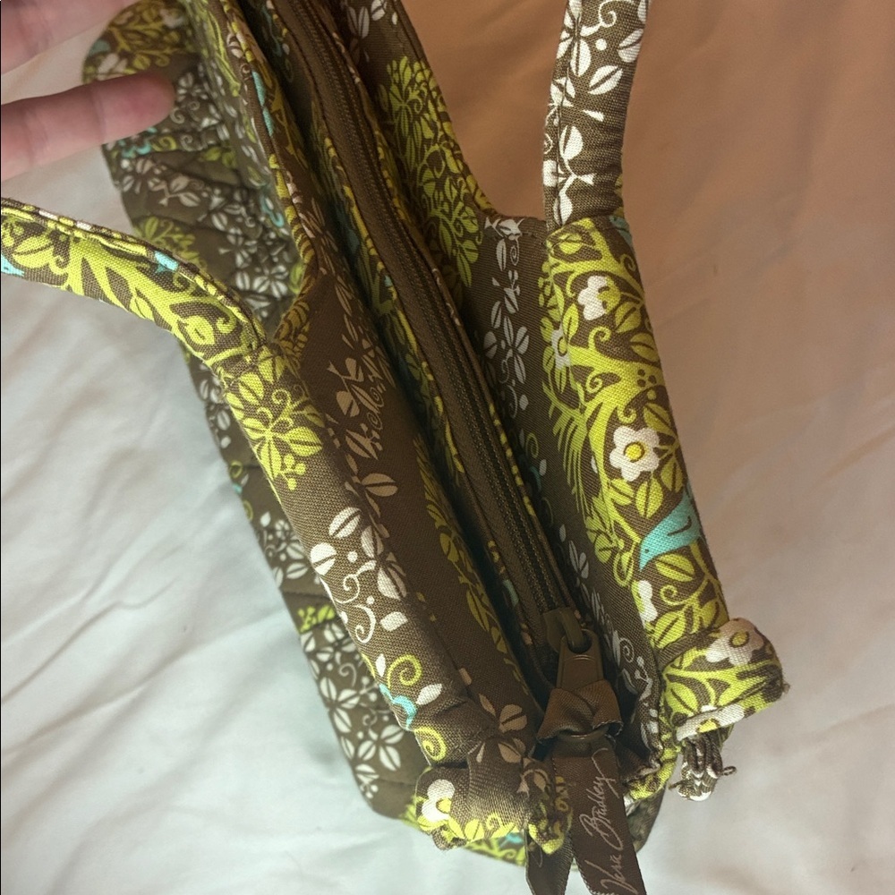 Vera Bradley Short Handle Bag Brown and Olive Green Zip Close EUC - Picture 9 of 15